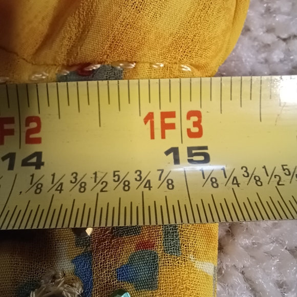 Beautiful Chiffon Sunflower Yellow Floral Blouse & Pants set w Sequence - Picture 5 of 14